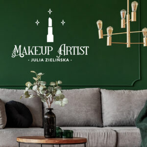 naklejka z logo i szminką na ścianę dla makijażystki