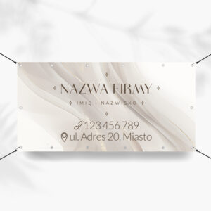 baner reklamowy z beżowym tłem i firmowym logo