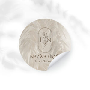 okrągłe naklejki z logo na bezowym tle