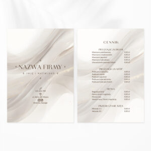 ulotki z beżową plama i logo - ulotki do promocji usług z branży beauty