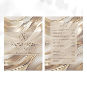 ulotki reklamowe złociste smugi i logo z inicjałami