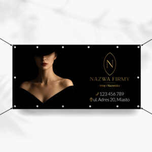 baner reklamowy portret kobiety ze złotym logo