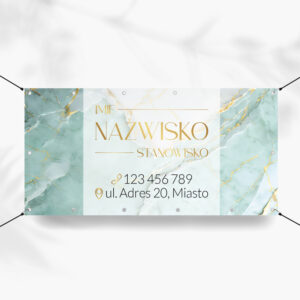 baner z miętowym marmurkiem i złotym logo