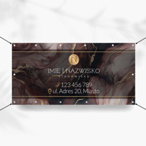 baner reklamowy złote logo na tle ciemnego marmuru