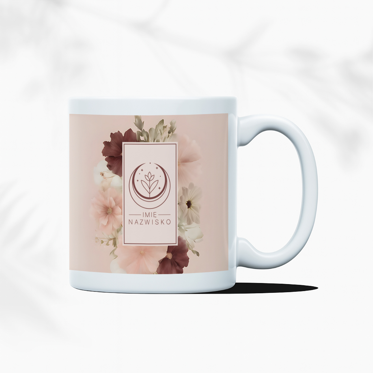 kubki reklamowe kwiatowa ramka i logo z księżycem