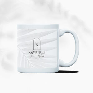 kubki firmowe szary liść i geometryczne logo