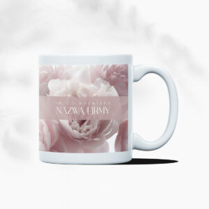 kubek firmowy z imieniem i nazwiskiem różowe piwonie