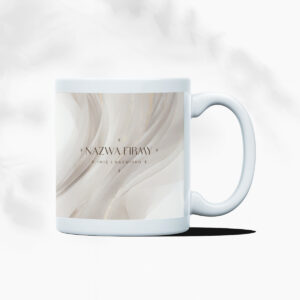 kubki promocyjne beżowa smuga i brązowe logo