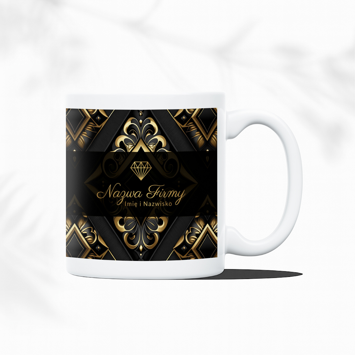 kubek do salonu beauty złoty diament i ornamenty na czarnym tle