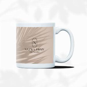 kubki promocyjne beżowy cień liści i owalne logo