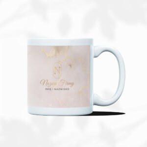 kubki promocyjne złote owalne logo i różowe smugi