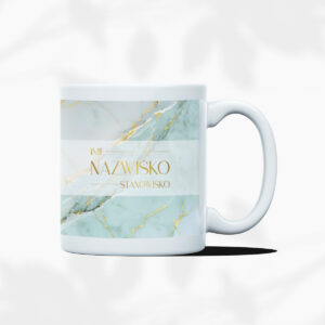 kubki promocyjne złote logo i miętowy marmur