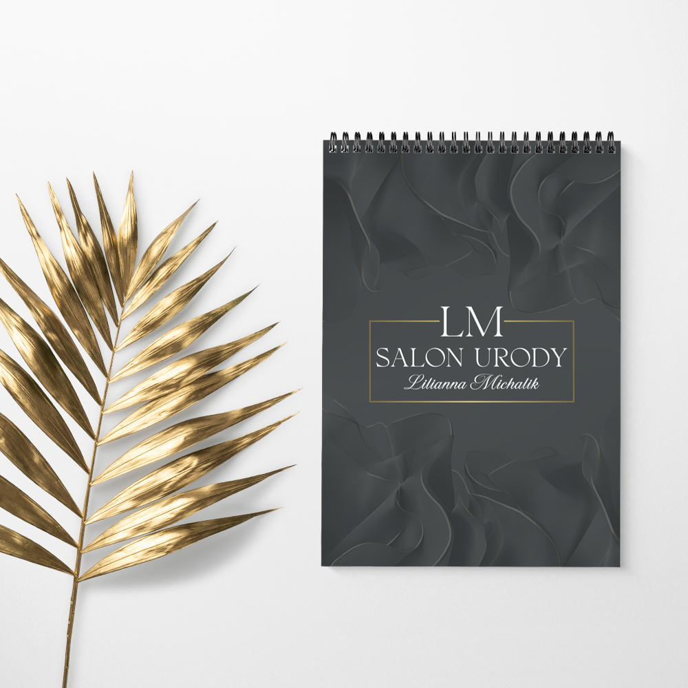 firmowy notes reklamowy do salonu urody złote logo