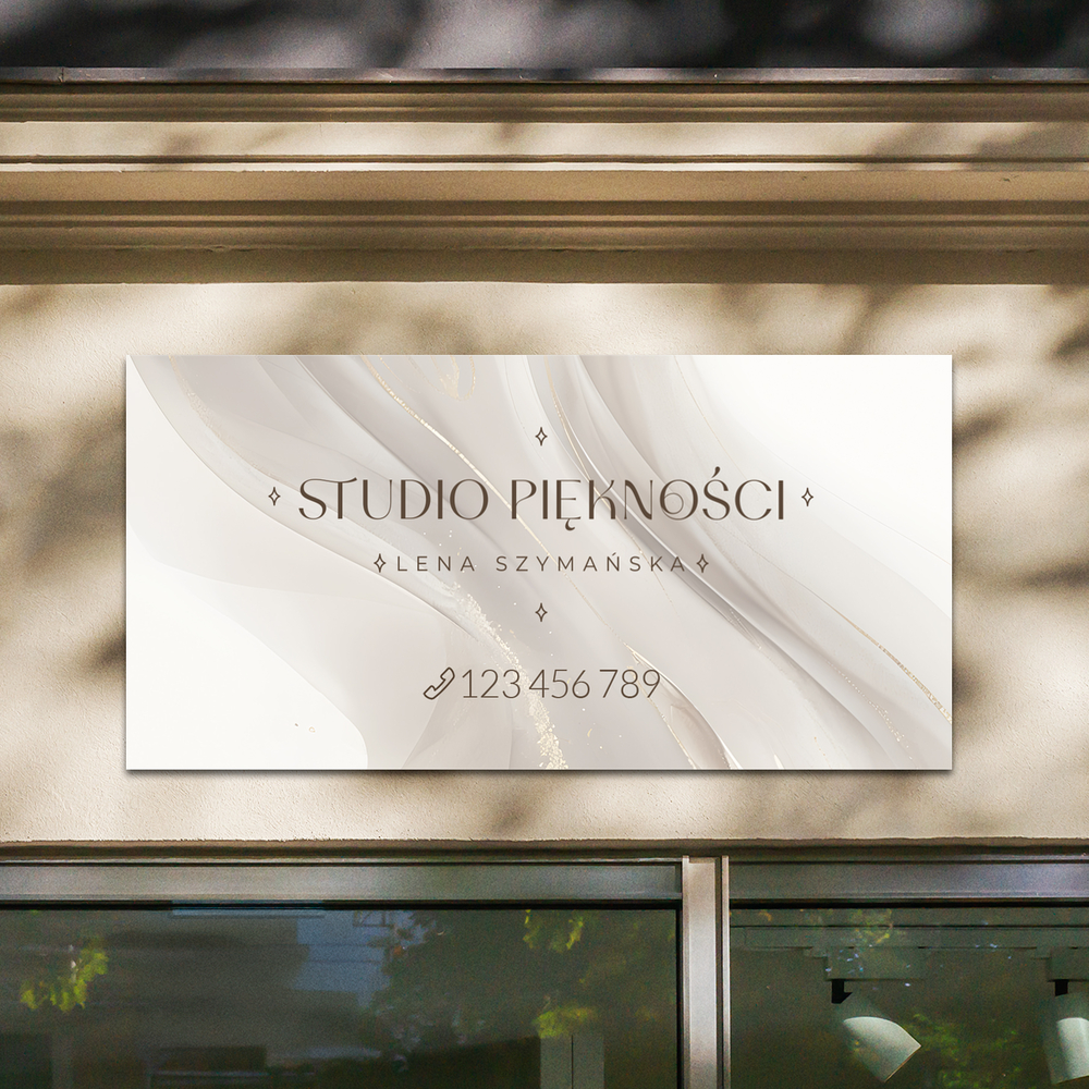 szyld z beżową smuga jako reklama studia piękności