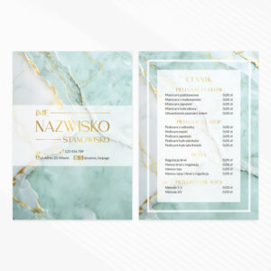 ulotki reklamowe złote logo i miętowy marmur