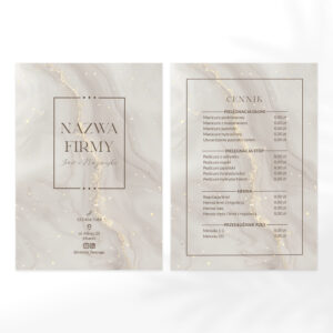 ulotki promocyjne z beżowym marmurem i prostokątnym logo