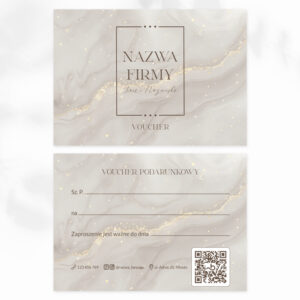 vouchery podarunkowe z beżowym marmurem i prostokątnym logo