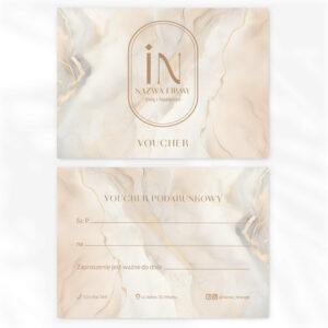 bony prezentowe z owalnym logo i marmurkowym tłem