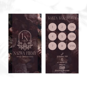 karty rabatowe z bordowymi kwiatami