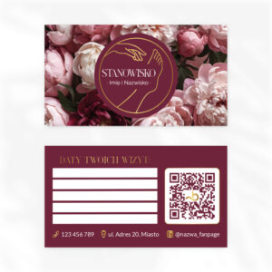 terminarzyki ze złotym logo dłoń i stopa na tle różowych piwonii