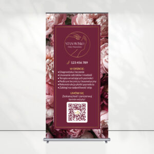 roll up do gabinetu podologicznego z różowymi piwoniami