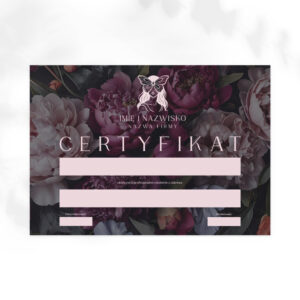 certyfikat ukończenia szkolenia kwiaty i portret kobiety