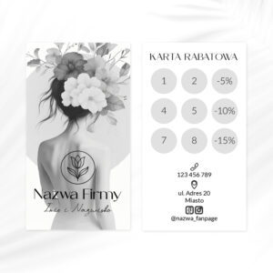 karty lojalnościowe kobieta z kwiatami we włosach