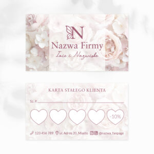 karty lojalnościowe z różowymi kwiatami