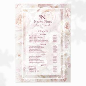 cennik na ścianę z różowymi kwiatami