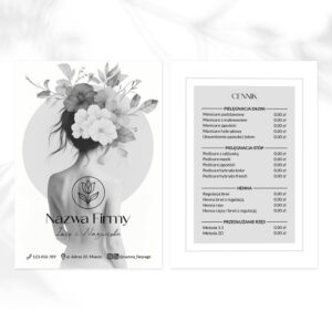 ulotki promocyjne kobieta z kwiatami we włosach