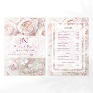 ulotki promocyjne różowe kwiaty i logo z motylem