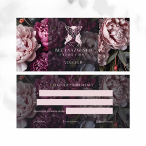 kwiatowe vouchery z kobietą z motylem na twarzy - firmowe vouchery