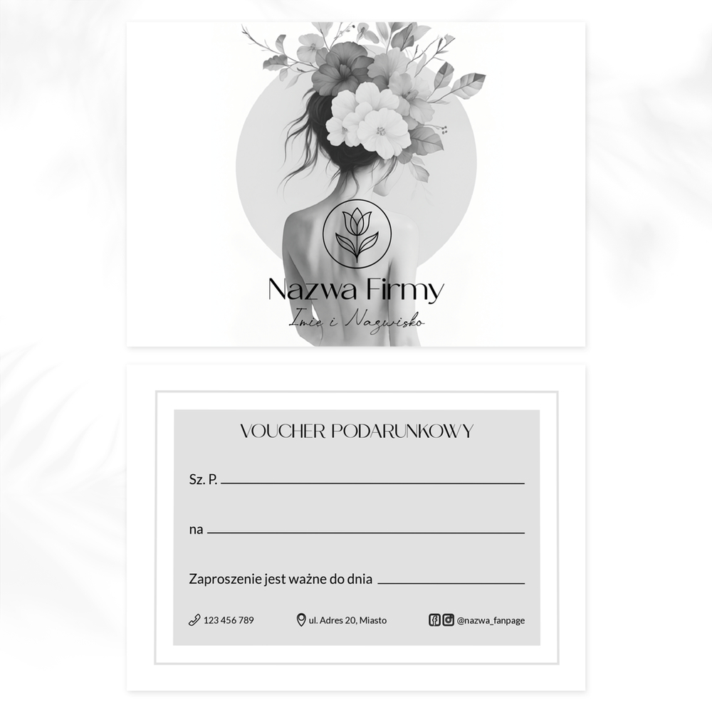 vouchery z logo i portretem kobiety