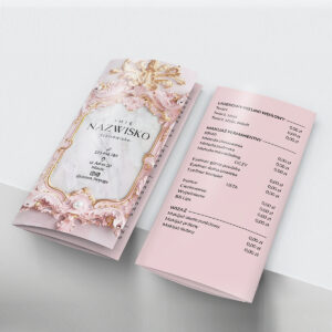 Różowe broszury reklamowe z ramką i białym marmurem