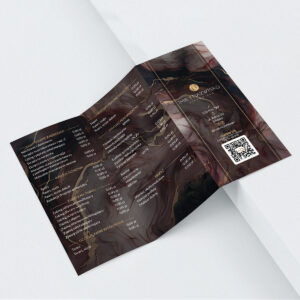 Marmurkowe broszury reklamowe z logo w złotym kolorze