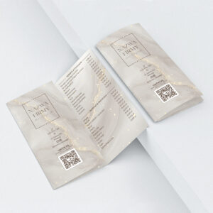 Broszury z cennikiem beżowy marmur i prostokątne logo