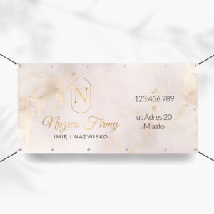 Beżowy baner reklamowy z marmurem i owalnym logo