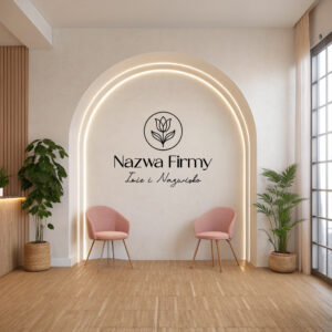 Naklejka na ścianę z nazwą firmy i tulipanem